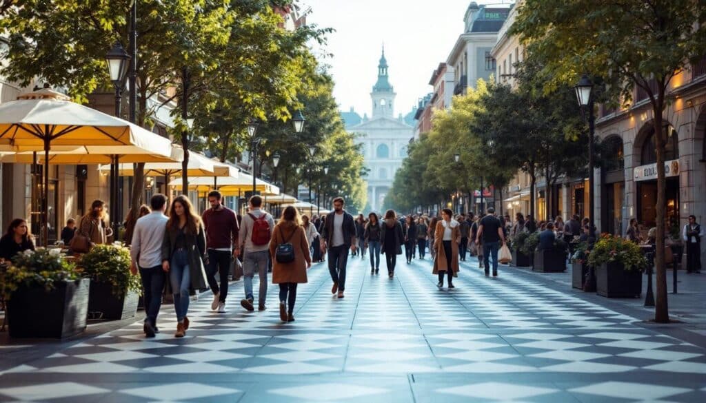 personas paseando por una avenida peatonal