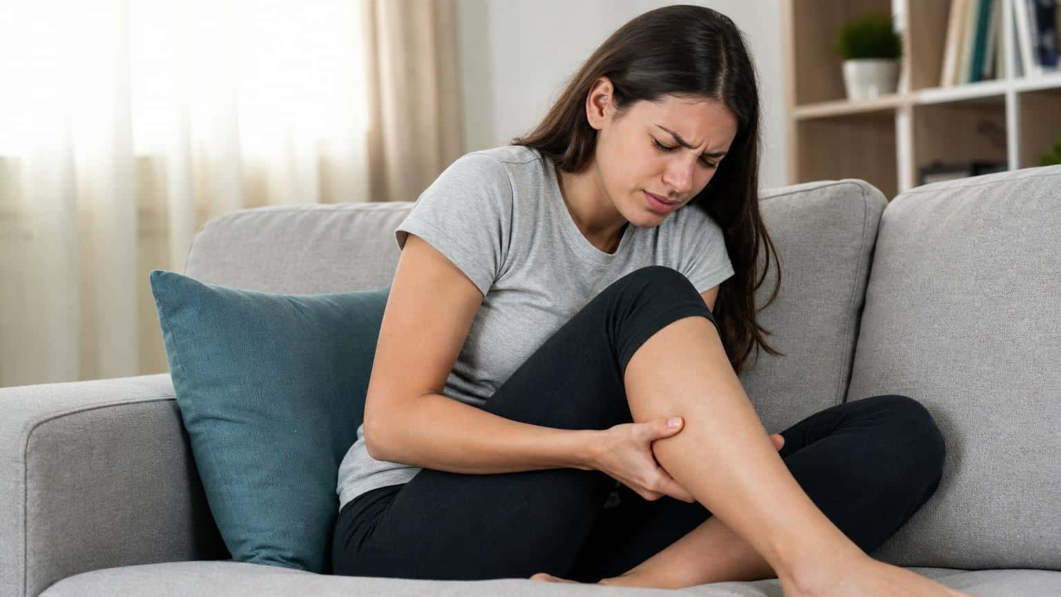 mujer doliéndose de la pierna